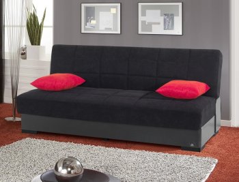 Planet Sofa Bed Convertible in Black Microfiber by Rain [RNSB-Planet Black]