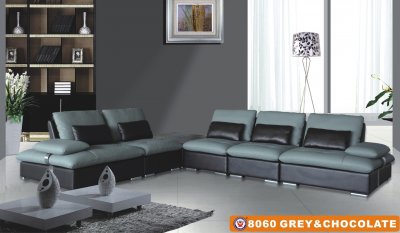 Grey & Chocolate Bonded Leather Modern 8060 Sectional Sofa