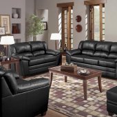 Black Bonded Leather Living Room w/Baseball Stitch Seams