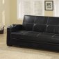 Black Vinyl Modern Sofa Bed Convertible w/White Stitching