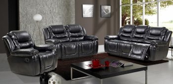 7250 Reclining Sofa in Black Bonded Leather w/Optional Items [EGS-7250]