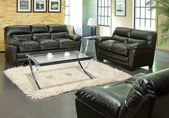 Black Bonded Leather Transitional Living Room w/Solid Wood Feet [HLS-L205]