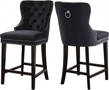 Nikki Stool 741 Set of 2 in Black Velvet Fabric by Meridian [MRDC-741 Nikki Black]