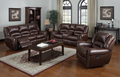 9596 Reclining Sofa in Brown Bonded Leather w/Optional Items