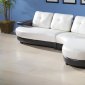 White Leatherette Modern Sectional Sofa w/Black Base & Arms