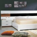 Walnut Wood, White & Black High-Gloss Modern Queen Size Bed