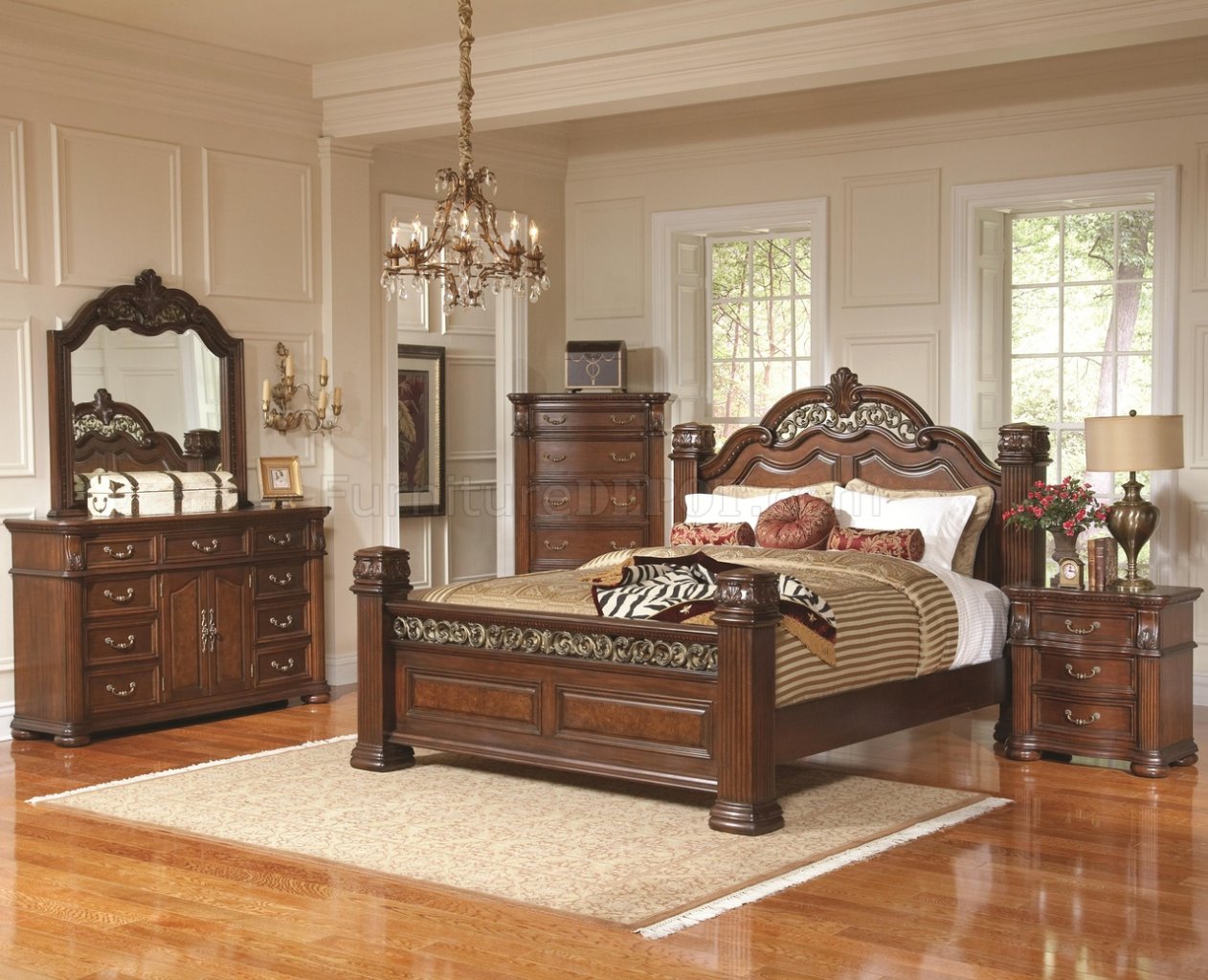 Rich Brown Finish Traditional Bedroom w/Optional Casegoods - Click Image to Close
