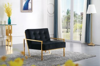 Pierre Accent Chair 523 in Black Velvet Fabric by Meridian [MRCC-523 Pierre Black]