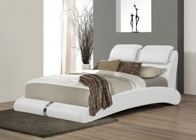 B153 Upholstered Bed in White Leatherette