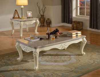 Madrid 274 Coffee Table in Pearl White w/Marble Top & Options [MRCT-274 Madrid]