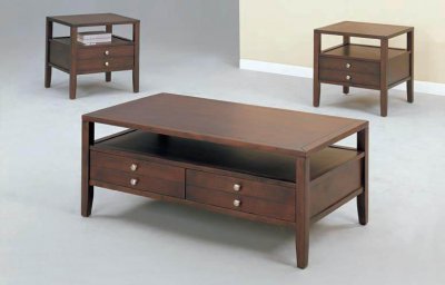 Brown Cherry Finish Modern Coffee Table w/Drawers & Options