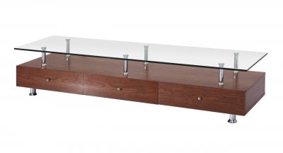 Many TV Unit in Walnut w/Clear Glass Top by Whiteline Imports