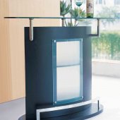 Black Modern Bar Table w/Glass Top & Chromed Metal Accent