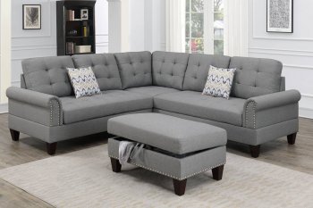 F6475 Sectional Sofa w/Ottoman in Gray Fabric by Poundex [PXSS-F6475]