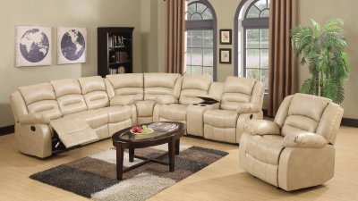 9173/9243 Reclining Sectional Sofa in Cream Bonded Leather