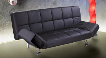 Black Leatherette Modern Sofa Bed Convertible w/Metal Legs [AHUSB-Bica-Black]