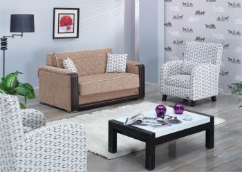 Denver Loveseat Bed in Beige Fabric w/Optional Accent Chairs [MYLB-Denver]