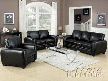 Black Bonded Leather Modern Loveseat & Sofa w/Options [AMS-15245-Amber]