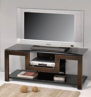 Cherry Finish Modern TV Stand w/Tempered Glass Shelves