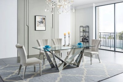 2061 Dining Table by ESF w/Glass Top & Optional 185 Chairs