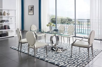 151 Dining Table by ESF w/Glass Top & Optional 110 White Chairs [EFDS-151-110 White]