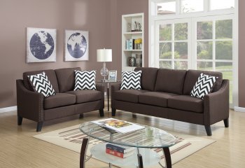 F6907 Sofa & Loveseat Set in Chocolate Linen-Like Fabric by Boss [PXS-F6907]