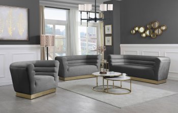 Bellini Sofa 669 in Grey Velvet Fabric by Meridian w/Options [MRS-669 Bellini Grey]