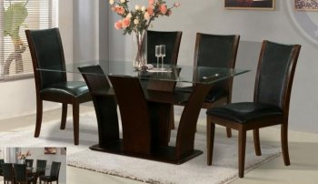 Dark Brown 5Pc Modern Dining Set w/Clear Glass Top & Tulip Base [AEDS-471DT&470CH]