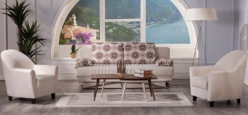 Fantasy Daisy Cream Sofa Bed in Fabric by Sunset w/Options [IKSB-Fantasy Daisy Cream]