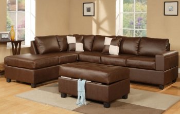 Walnut Bonded Leather Contemporary Sectional Sofa w/Ottoman [PXSS-F7352]