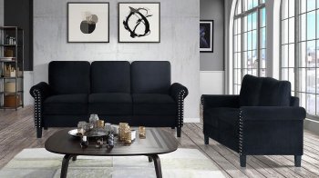 U9192 Sofa & Loveseat Set in Black Velvet by Global w/Options [GFS-U9192 Black]