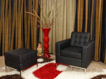 Black Full Leather Button Tufted Modern Chair with Ottoman [KCCC-M42-Black]