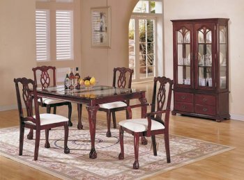 Cherry Finish Contemporary Dining Set With Glass Inlays [AMDS-119-6249]