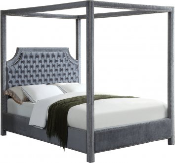 Rowan Upholstered Bed in Grey Velvet Fabric by Meridian w/Canopy