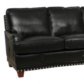 Black Full Italian Leather Classic 4Pc Sofa Set w/Nailhead Trim