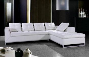 White Tufted Leather Modern Sectional Sofa w/Pillows [VGSS-0347 Rigatto White]