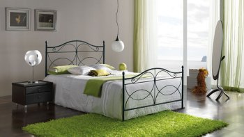 Black Finish Metal Scrolled Frame Modern Bed [EFBS-395 Paula]