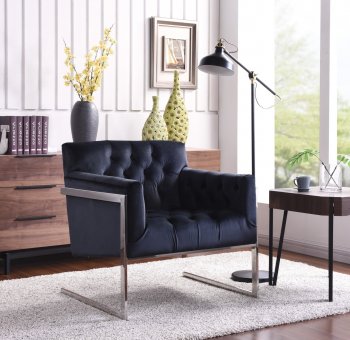 Riley Accent Chair 517 in Black Velvet Fabric by Meridian [MRCC-517 Riley Black]