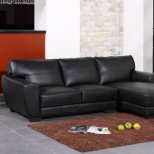 Black Bonded Leather Modern Sectional Sofa w/Wooden Legs