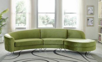 MS2070 Sectional Sofa in Green Velvet by VImports [VISS-MS2070 Green]