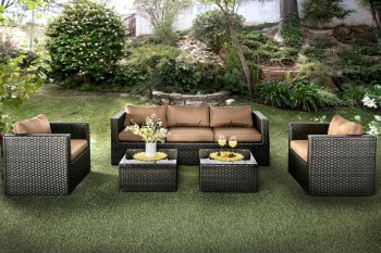 Olina Outdoor Patio CM-OS1820BR 5Pc Set w/ 2 Tables in Brown [FAOUT-CM-OS1820BR-Olina]