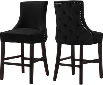 Hannah Counter Stool 775 Set of 2 Black Velvet Fabric - Meridian [MRDC-775 Hannah Black]