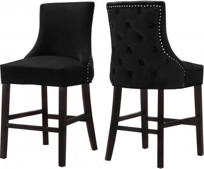 Hannah Counter Stool 775 Set of 2 Black Velvet Fabric - Meridian