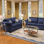 Limbo Navy Fabric Modern Sofa & Loveseat Set w/Padded Arms