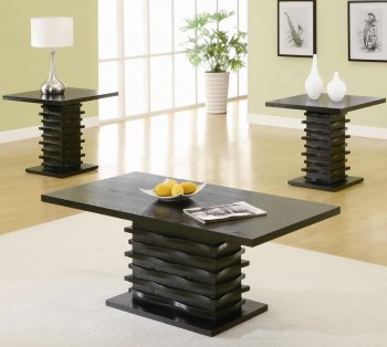 Rich Black Finish Modern 3Pc Coffee Table Set w/Wave Design Base [CRCT-701514]