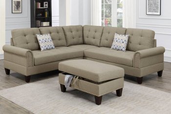 F6476 Sectional Sofa w/Ottoman in Beige Fabric by Poundex [PXSS-F6476]