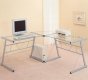 Glass Top & Silver Tone Metal Base Modern Home Office Desk