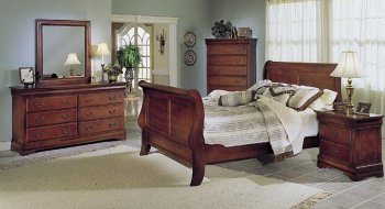 Brown Cherry Finish Traditional Sleigh Bed w/Optional Casegoods [HEBS-599-Bastille]