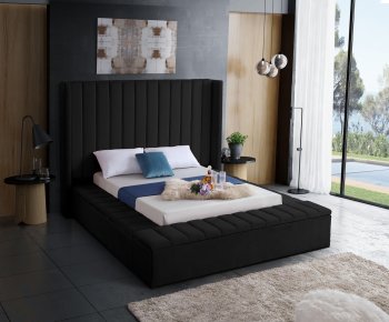 Kiki Upholstered Bed in Black Velvet Fabric by Meridian [MRB-Kiki Black]