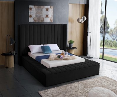 Kiki Upholstered Bed in Black Velvet Fabric by Meridian